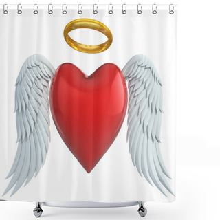 Personality  Angel Heart With Wings And Golden Halo 3d Illustration Shower Curtains
