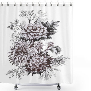 Personality  Watercolor Flowers In Classical Style On A White Background Shower Curtains