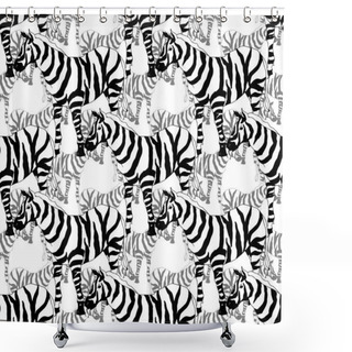 Personality  Vector Exotic Zebra Print Wild Animal Isolated. Black And White Engraved Ink Art. Seamless Background Pattern. Shower Curtains
