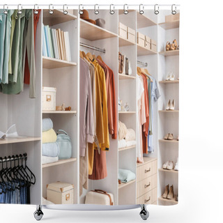 Personality  Big Wardrobe With Different Clothes And Accessories In Dressing Room Shower Curtains