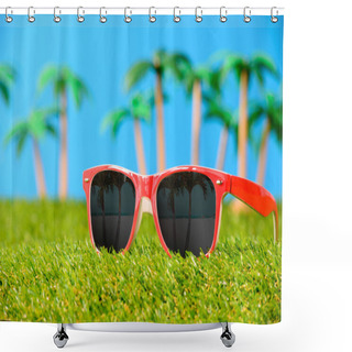 Personality  Sunglasses On Grass With Palm Trees Shower Curtains