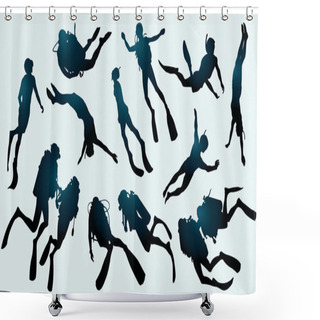 Personality  Set Of Divers And Freedivers Silhouette. Shower Curtains
