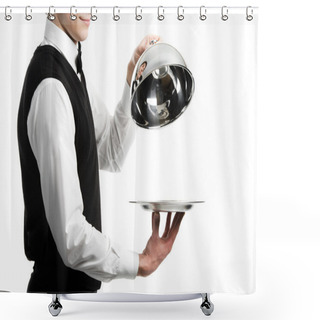 Personality  Hands Of Waiter With Cloche Lid Cover Shower Curtains