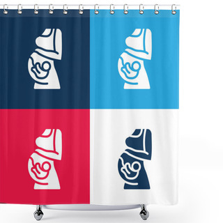 Personality  Baby Blue And Red Four Color Minimal Icon Set Shower Curtains