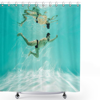 Personality  Arabian Swimmer In Goggles Diving In Pool With Turquoise Water  Shower Curtains