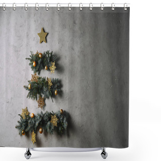 Personality  Handmade Christmas Tree Hanging On Grey Wall In Room Shower Curtains