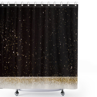 Personality  Selective Focus Of Golden Sparkles Falling On White Table Isolated On Black  Shower Curtains