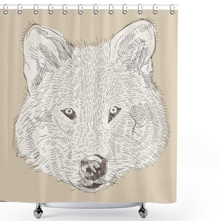 Personality  Engraving Style Vector Hand Drawing Wolf Head Shower Curtains