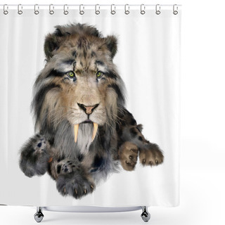 Personality  3D Rendering Of A Sabertooth Tiger Isolated On White Background Shower Curtains