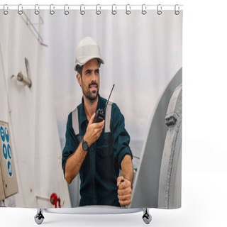 Personality  Marine Deck Officer Or Chief Mate On Deck Of Vessel Or Ship Shower Curtains
