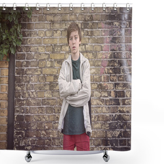 Personality  Portrait Of A Serious Teenage Boy With Crossed Arms Shower Curtains