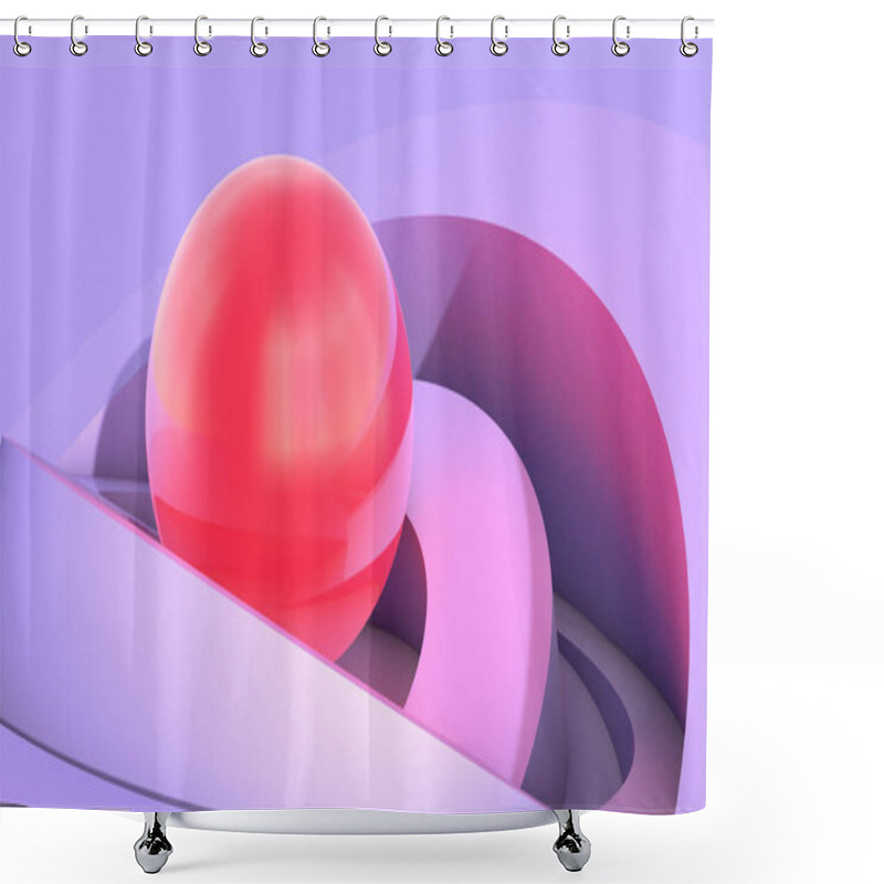 Personality  Abstract Architecture 3d Background With Soft Ulraviolet Arc Shapes And Shiny Red Core Sphere With Light Shower Curtains