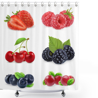 Personality  Forest Berry. Sweet Fruit. Realistic Illustration. 3d Vector Icon Set Shower Curtains