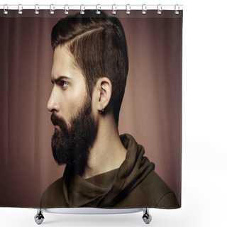 Personality  Portrait Of Handsome Man With Beard Shower Curtains