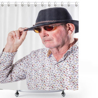 Personality  This Image Features A Senior Man Slightly Tipping His Sunglasses, Giving A Look That Is Both Mysterious And Intriguing. His Stern Expression And The Act Of Adjusting His Sunglasses Suggest A Moment Of Shower Curtains