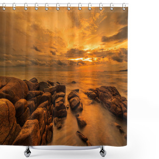 Personality  Sunset Over Rocks Beach Shower Curtains