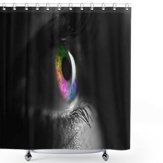 Personality  Black And White Shot Of Human With Bright Rainbow Colors Eye Shower Curtains