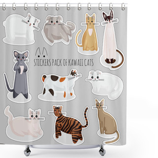 Personality  Vector Set Of Stickers Of Cats In Kawaii Style Shower Curtains