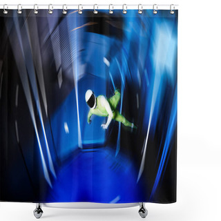 Personality  A Man Flier Doing Stunts In An Indoor Wind Tunnel Shower Curtains