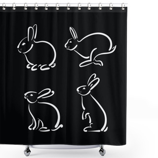 Personality  Vector Group Of Hand Drawn Rabbit On Black Background. Wild Anim Shower Curtains