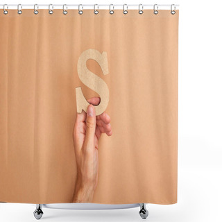 Personality  Partial View Of Man Holding Paper Cut Letter S On Beige Background Shower Curtains