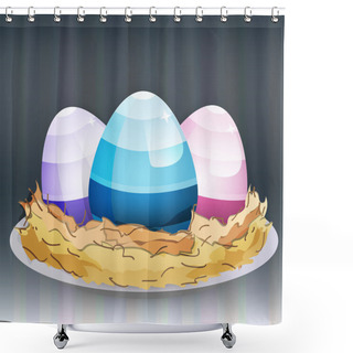 Personality  Vector Easter Eggs In The Nest. Shower Curtains