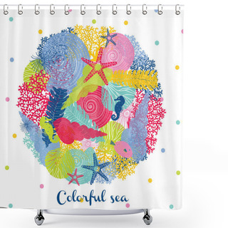 Personality  Colorful Sea. Cute Postcard. Shower Curtains