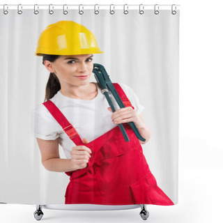Personality  Female Builder Holding Wrench Shower Curtains