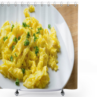 Personality  Scrambled Eggs With Parsley Garnish On A Plate Shower Curtains