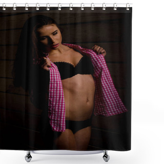 Personality  Fashion Girl In A Bathing Suit On  Bright Background Shower Curtains