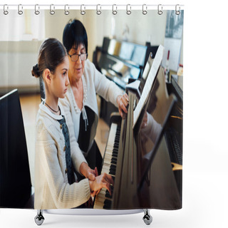 Personality  Master Piano Shows  Student How To Hold His Hand Shower Curtains