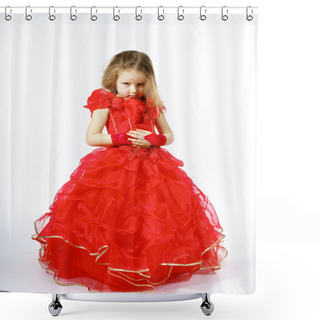 Personality  Cute Little Princess Dressed In Red Dancing. Isolated On White B Shower Curtains