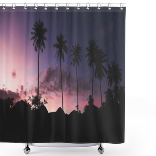 Personality  Silhouettes Of Palm Trees With Dark Purple Sky On Background Shower Curtains