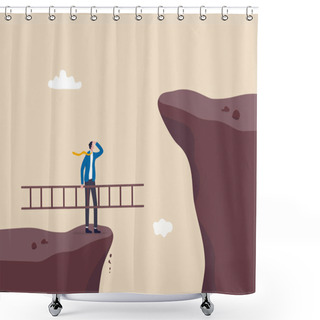 Personality  WebSolution To Solve Problem, Motivation For Business Growth, Improvement Or Brave To Overcome Difficulty Or Obstacle Concept, Confidence Businessman Holding Ladder About To Climb Cross To Higher Cliff. Shower Curtains