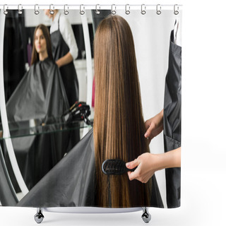 Personality  Hairdresser Brushing Hair Of Woman Shower Curtains