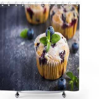 Personality  Blueberry Muffins With Powdered Sugar And Fresh Berry Shower Curtains