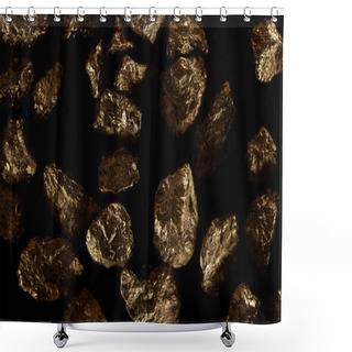 Personality  Top View Of Scattered Shiny Golden Stones Isolated On Black Shower Curtains