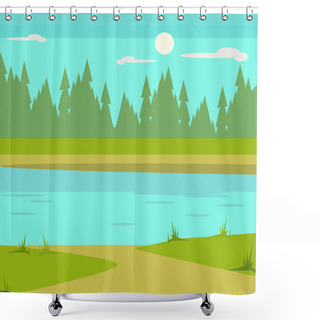 Personality  Lake Flat Cartoon Illustration Shower Curtains