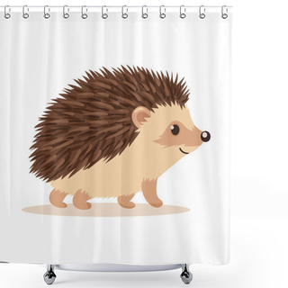 Personality  Flat Vector Cute Hedgehog. Little Hedgehog Icon. Adorable Walking Hedgehog Cartoon Character Isolated On White Background, Side View. Shower Curtains