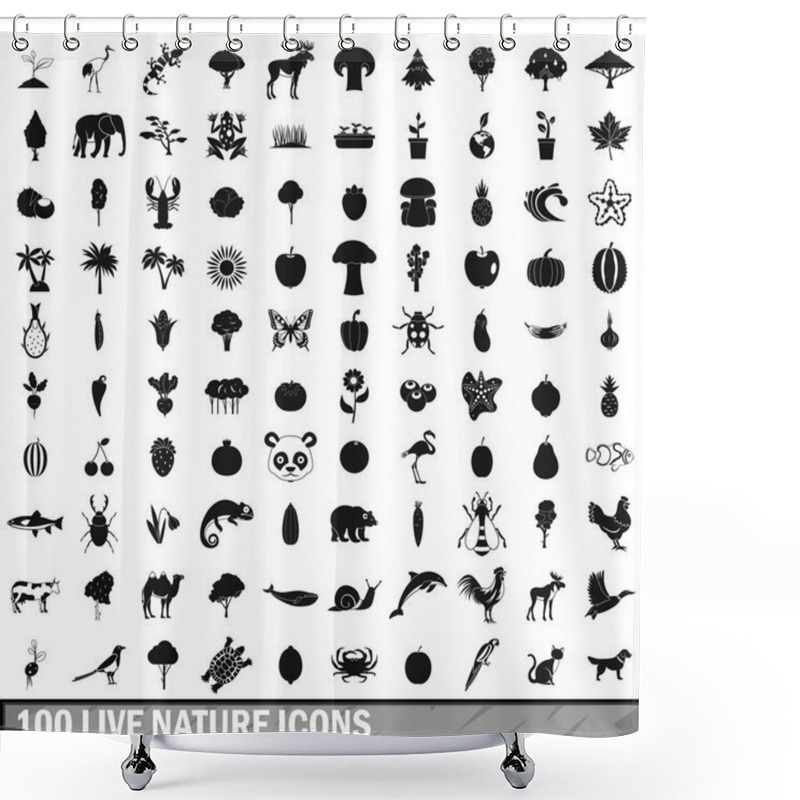Personality  100 Live Nature Icons Set In Simple Style Shower Curtains