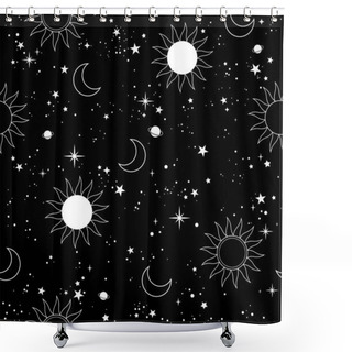 Personality  Mystical Esoteric Pattern With Sun Moon And Stars Shower Curtains