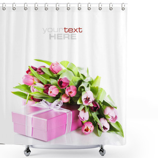 Personality  Pink Tulips And Gift Box Shower Curtains