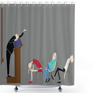 Personality  Vector Pupils In The Classroom, Sleeping In A Lecture Teacher. Shower Curtains