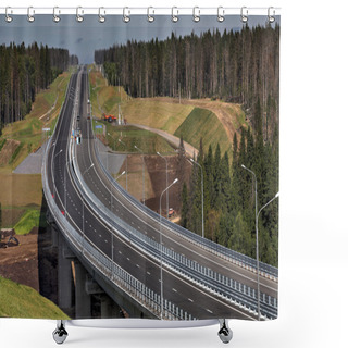 Personality  New Modern Steel Motor Road Bridge On Reinforced Concrete Supports. Shower Curtains