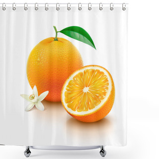 Personality  Orange Fruit With Half And Flower On White Background Shower Curtains