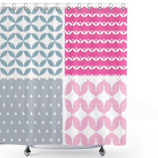 Personality  Four Wavy Pink And Gray Abstract Geometric Patterns Backgrounds Shower Curtains