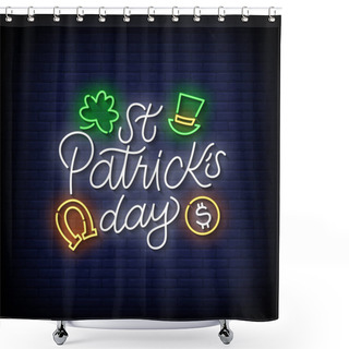 Personality  Neon Sign St Patrick Day With Brick Wall Background Vector Shower Curtains