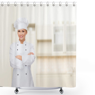 Personality  Smiling Female Chef With Crossed Arms Shower Curtains