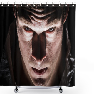 Personality  Obscure Freaky Psycho Man Closeup Shower Curtains