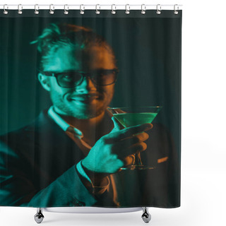 Personality  Smiling Man Holding Glass With Cocktail Shower Curtains